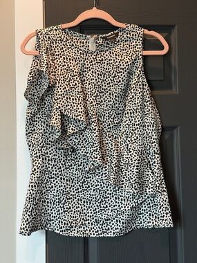 Express Black and White Ruffle Spot Sleeveless Blouse